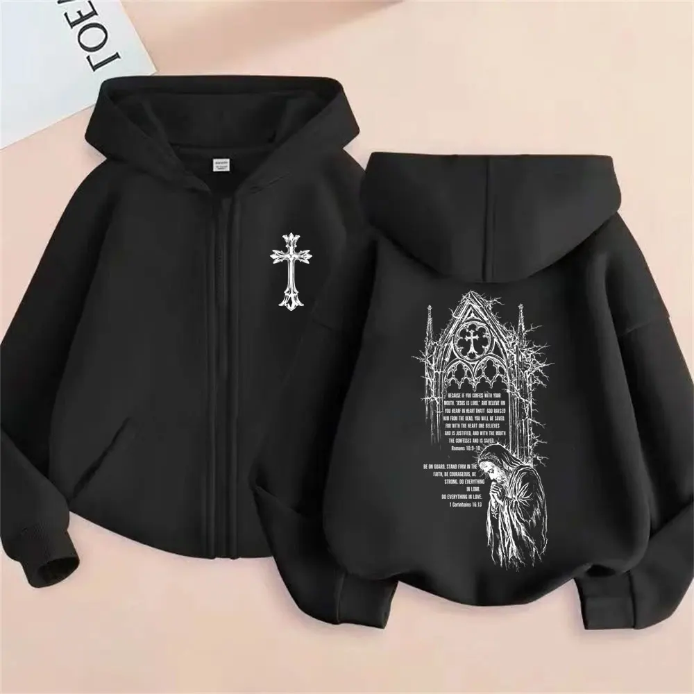 

Christian Jesus Merch Zipper Hoodie Male Fleece Cotton Zip Up Jacket Men Hip Hop Gothic Oversized Zip Up Sweatshirt Streetwear