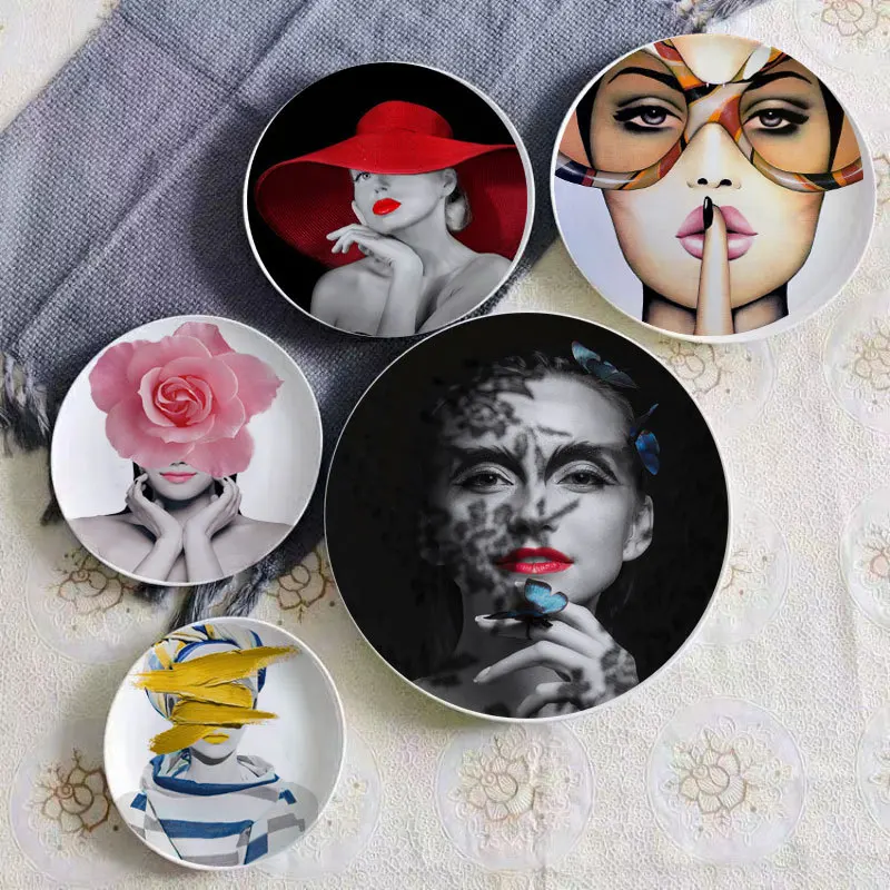 Elegant Feminine Ceramic Plate Wall Decor Art Decorative Dish Display Tray Salon Women Beauty Dish Tray Art Sofa Background - view 2