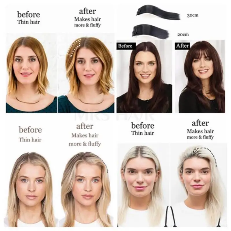 MRSHAIR Clip per capelli umani veri nelle estensioni Invisibili e senza cuciture Aggiungi volume superiore/laterale per capelli corti 10-30 cm # 02 Parrucchino
