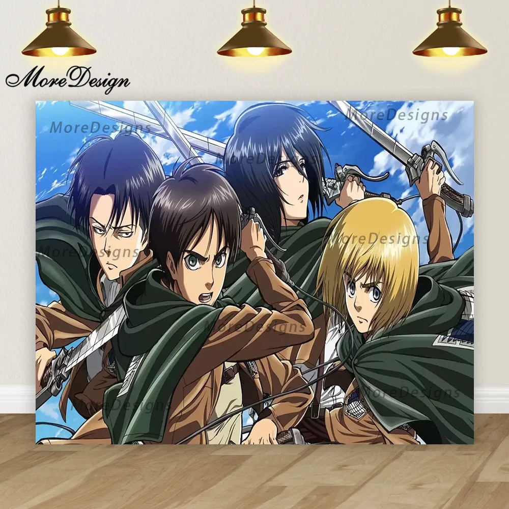 Anime Attack on Titan Photo Backdrop Boys Birthday Party Banner Bedroom Wall Decoration Vinyl Polyester Photography Background