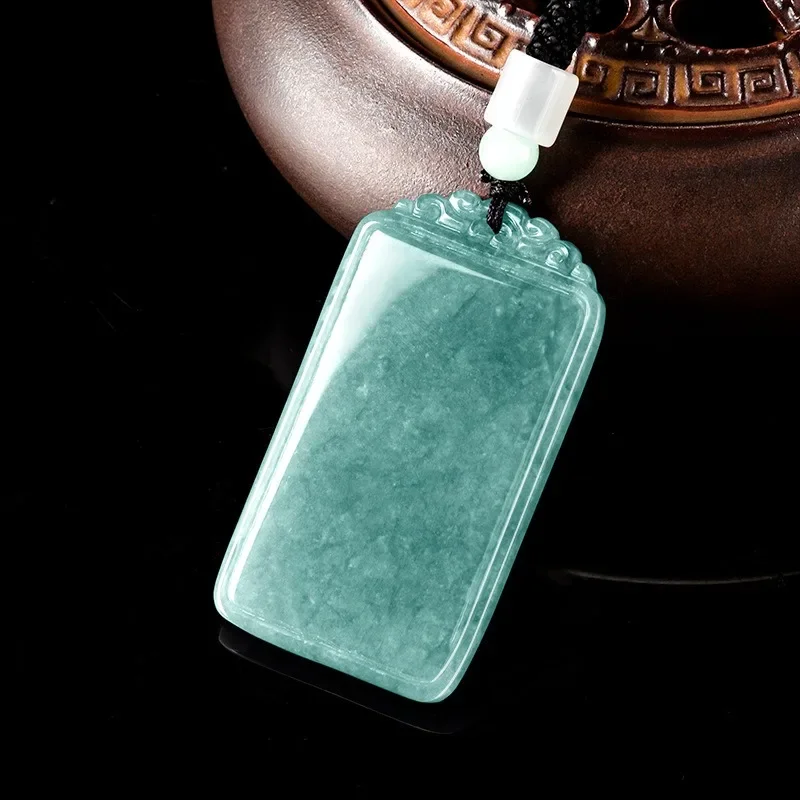 Natural Burmese Blue Emelald Safety Jade Pendant Necklace Hand-carved Fashion Charm Jewelry Accessories Amulet Gifts for Women