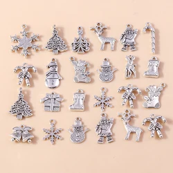 20pcs Mix Alloy Christmas Charm Santa Sock Deer Snowman Snowflake Christmas Tree Pendant for Bracelet Necklace Keychain Jewelry