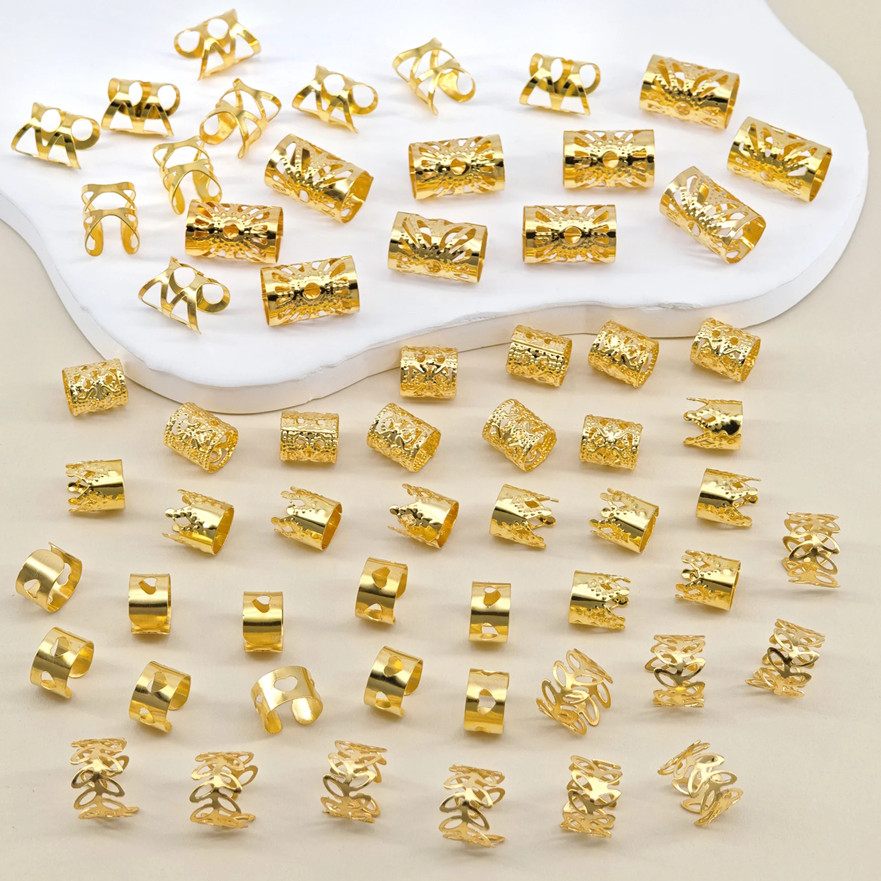 59pcs Golden Mixed Dreadlocks Set Street Party Little Braid Hair Accessories For Women Braids Mixed 6 Patterns Hair Rings