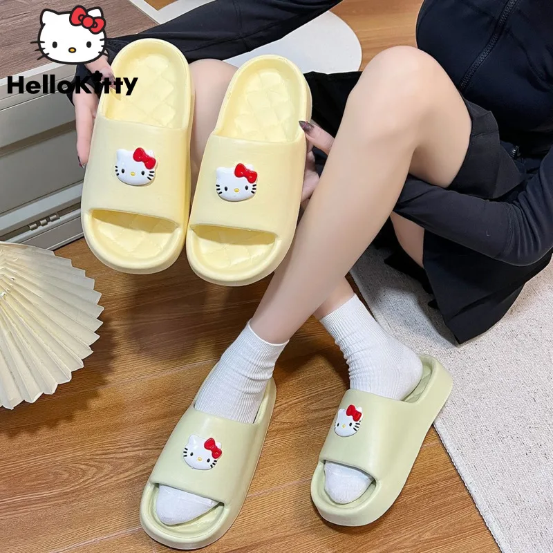 Sanrio Hello Kitty Cute Slippers Women Home Anti Slip Summer Thick Sole Outdoor Slippers Y2k Girl Cartoon Korean Fashion Shoes