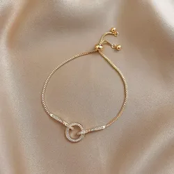 925 Sterling Silver Trendy Gold Crystal Statement Bracelet For Women Valentines Day Gift Fashion Jewelry Wholesale