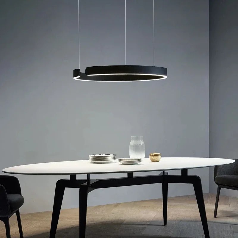 Nordic LED Ring Pendant Lamps, Luzes reguláveis para sala de estar, sala de jantar, lustre de cozinha, preto e dourado, decoração doméstica, luminária suspensa