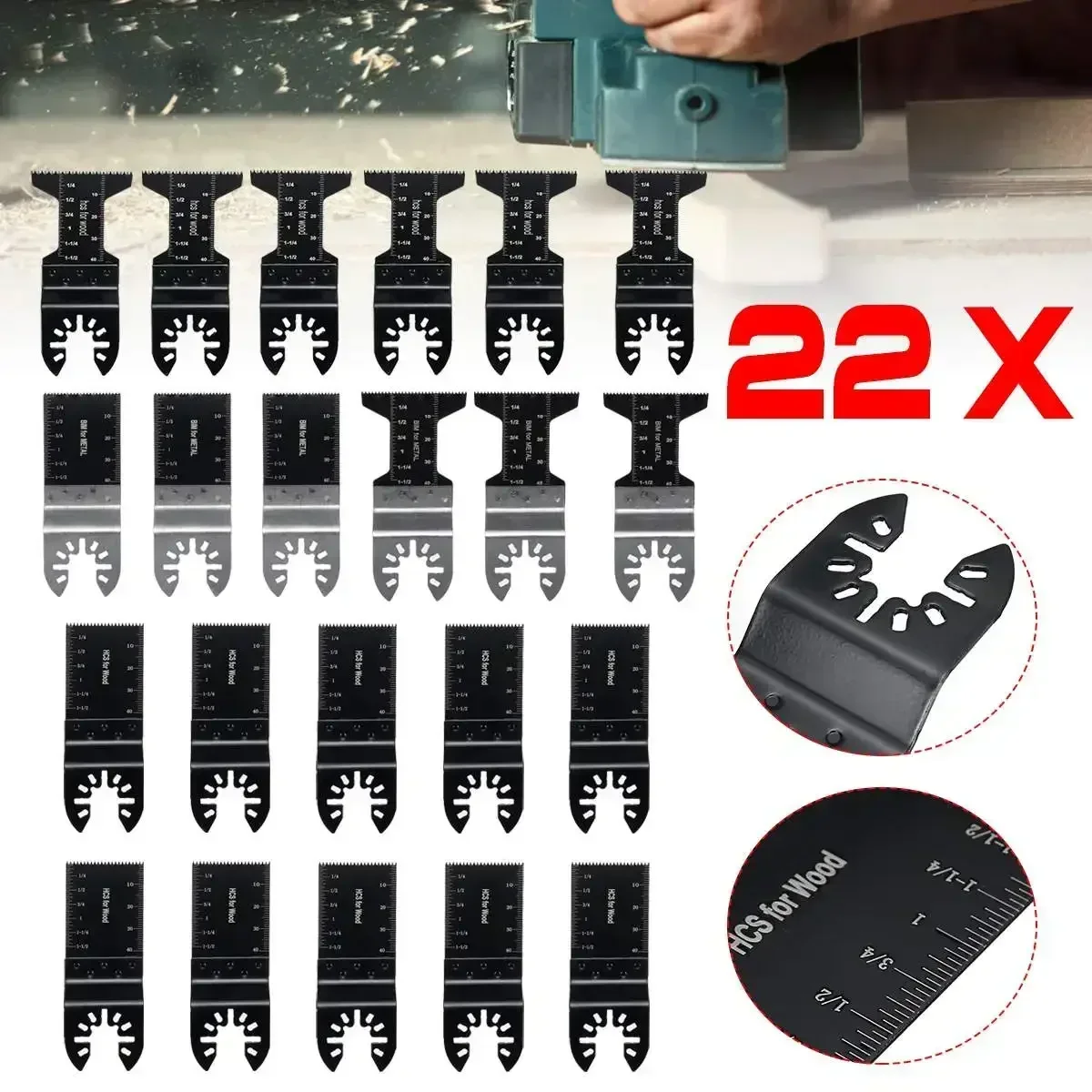 Black 44mm 22PCS High Carbon Steel High Accuracy Saw Blades Universal Oscillating Multi-Tools 34mm/44mm