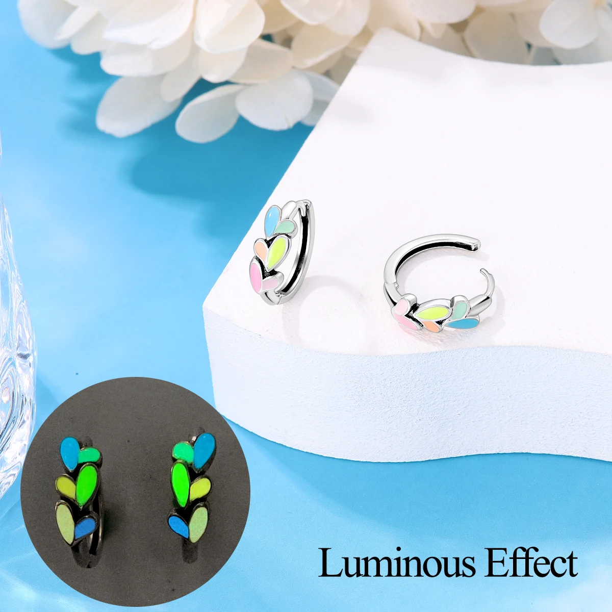 925 Silver Silver Color Cute Colorful Cat Claw Heart Shaped Luminous Earrings For Women Fashion Party Valentine\'s Jewelry Gifts