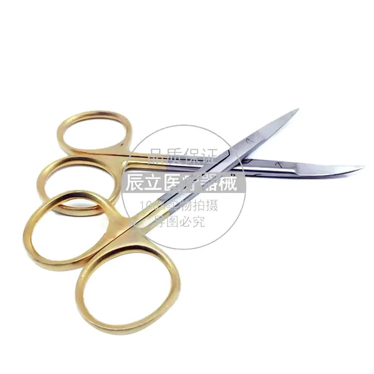 Surgical stainless steel scissors, straight tip , curved tip ophthalmic suture removal tissue gold handle scissors