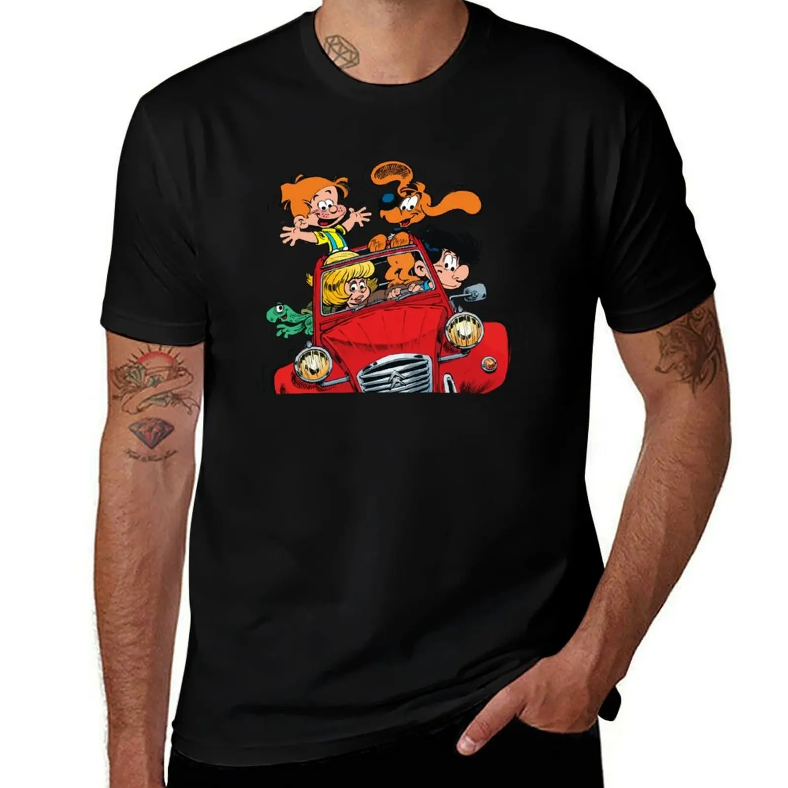 Boule et Bill (Billy and buddy) in the car T-Shirt Summer Print Short Sleeve Tee T-Shirt
