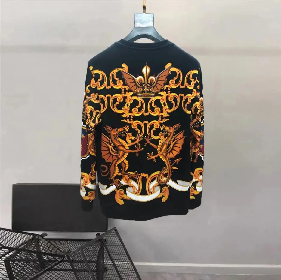 Europe and the United States men's 2024 winter new Round neck Long sleeve vintage seahorse print Fashion hoodie