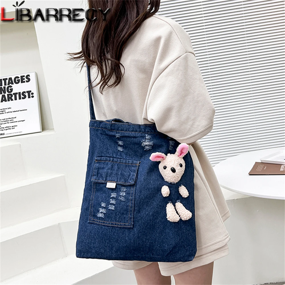 Multi-functional High Quality Denim Ladies Shoulder Bag Multifunctional Solid Color Women Messenger Bags Large Capacity Handbag