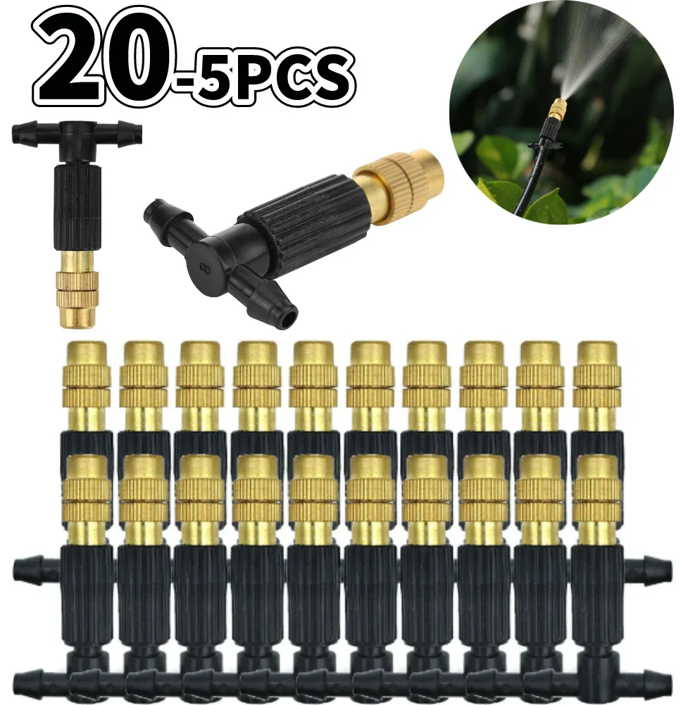 5-20Pcs Adjustable Misting Nozzle Garden Patio Water Mister Brass Spray Sprinkler Adjustable Copper Atomization Single Nozzle