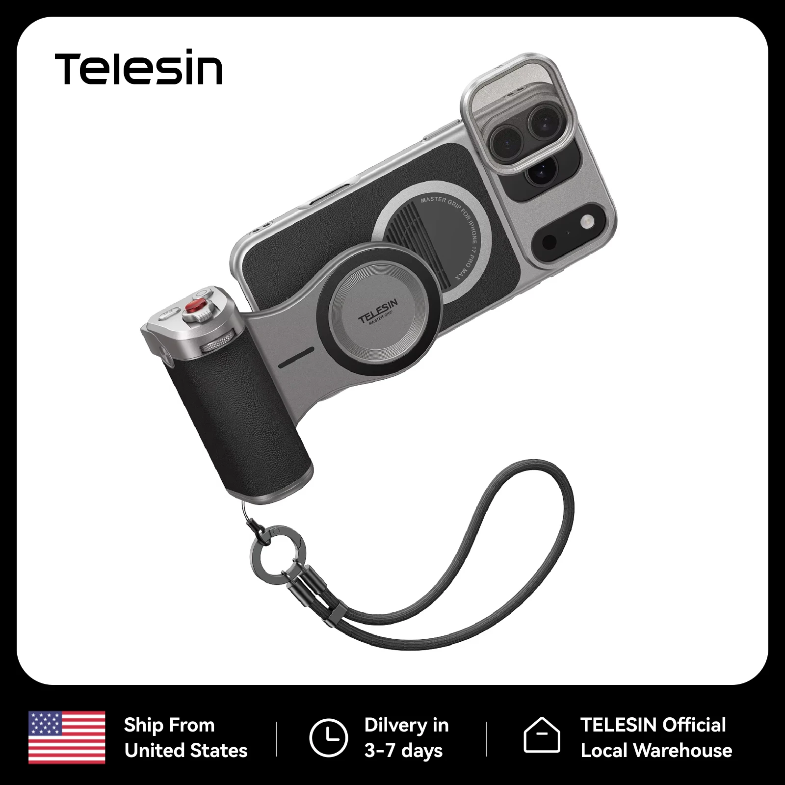

TELESIN Master Grip Set for iPhone17 Pro Pro Max Magnetic Phone Camera Hand Grip Holder 3200Mha Powerbank with Wireless Charging
