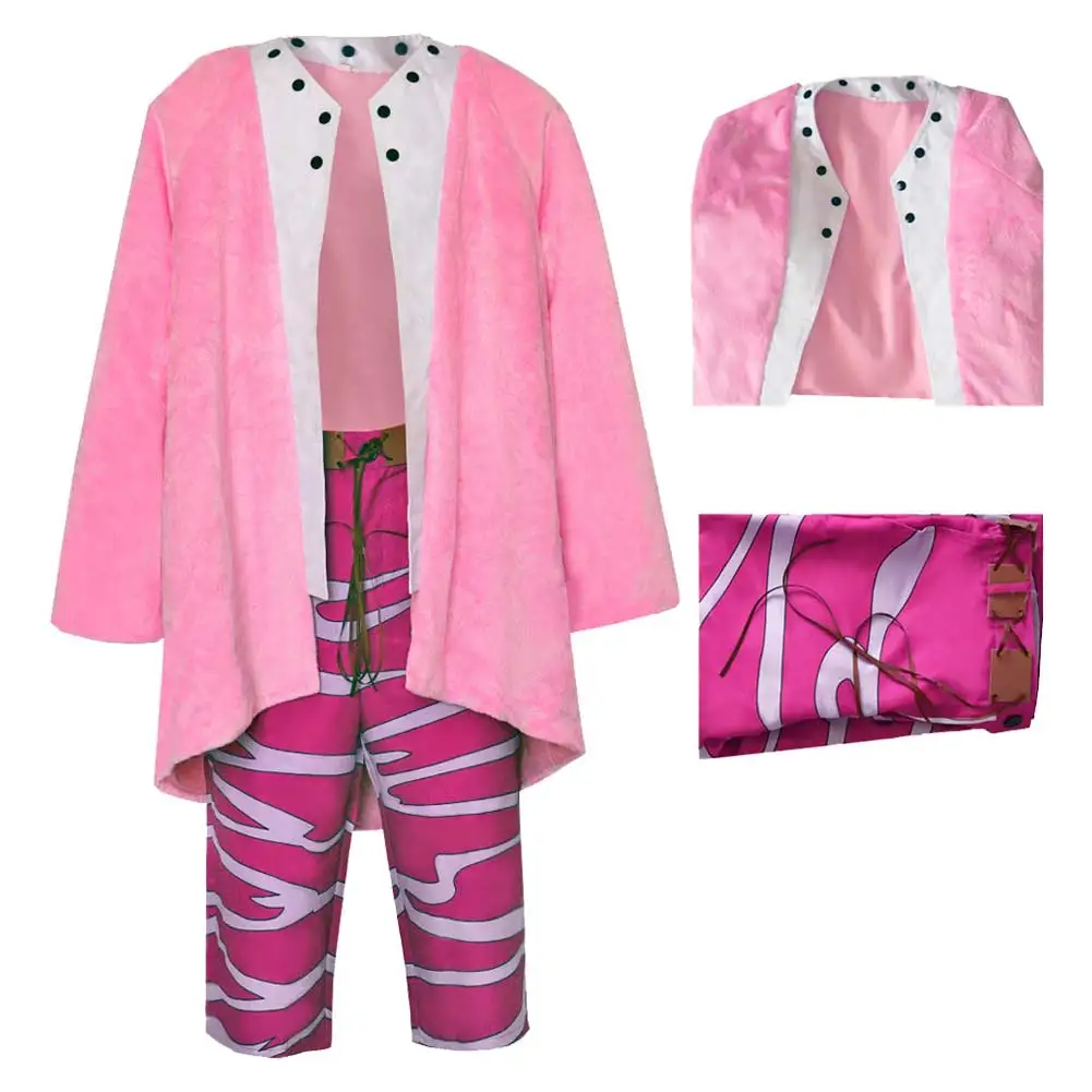 Doflamingo Cosplay Männer Kostüm Anime Pirat Cosplay Verkleidung rosa Umhang Hosen Outfits Halloween Karneval Party Rollenspiel Anzug