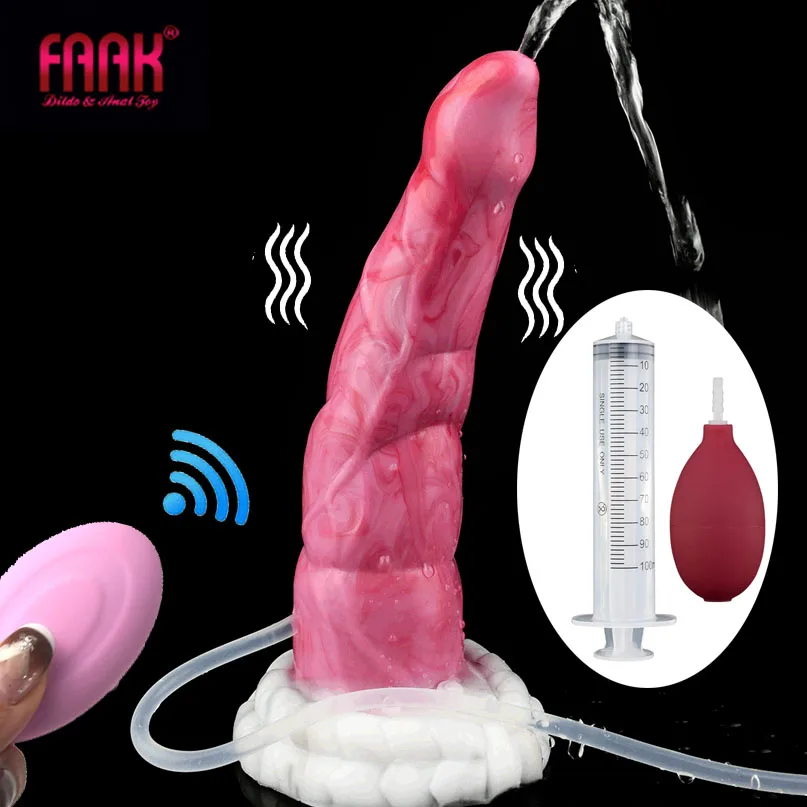 FAAK Dildo Semprotan Vibrator Nirkabel dengan Cangkir Isap Silikon Lengkung Sumbat Anal Ejakulasi Penis G-spot Merangsang Toko Mainan Seks