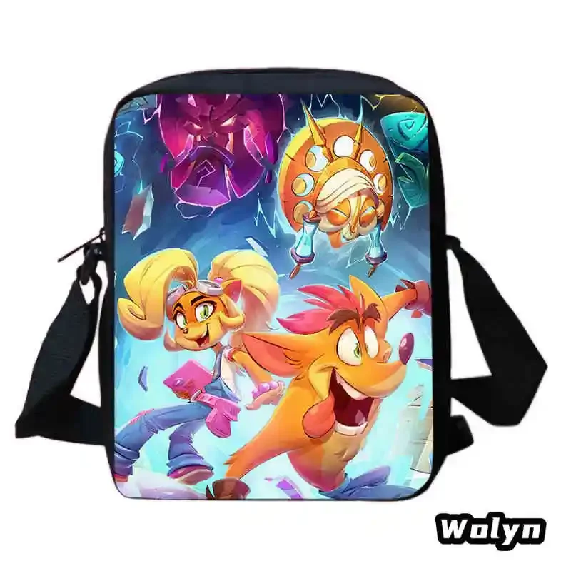 Cartoon School Bags for Boy Girl,Anime Crash Bandicoot Shoulder Bags Anime Prints School Crossbody Bags,Child Messenger Satchel