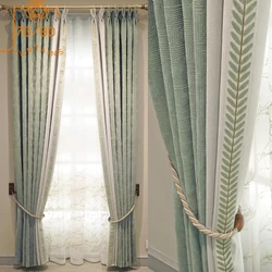 Customized Green Jacquard Chenille Patched Curtains for Living Room Bedroom French Window Balcony Embroidered Window Screen