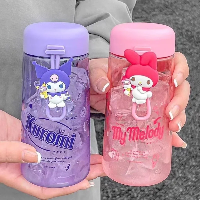 

350ml Kawaii Sanrio Dolls Transparent Cup Cartoon Hello Kitty Kuromi Cinnamoroll Melody Kid Bottle Water Cup Girls Gifts