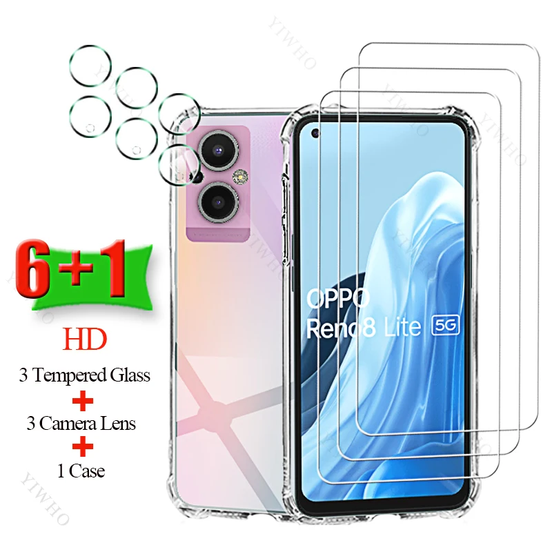 6+1 Screen Protectors Tempered Glass for Oppo Reno8 Lite Soft Silicone Case Camera Cover for OPPO Reno 8Lite 8lite 6.43