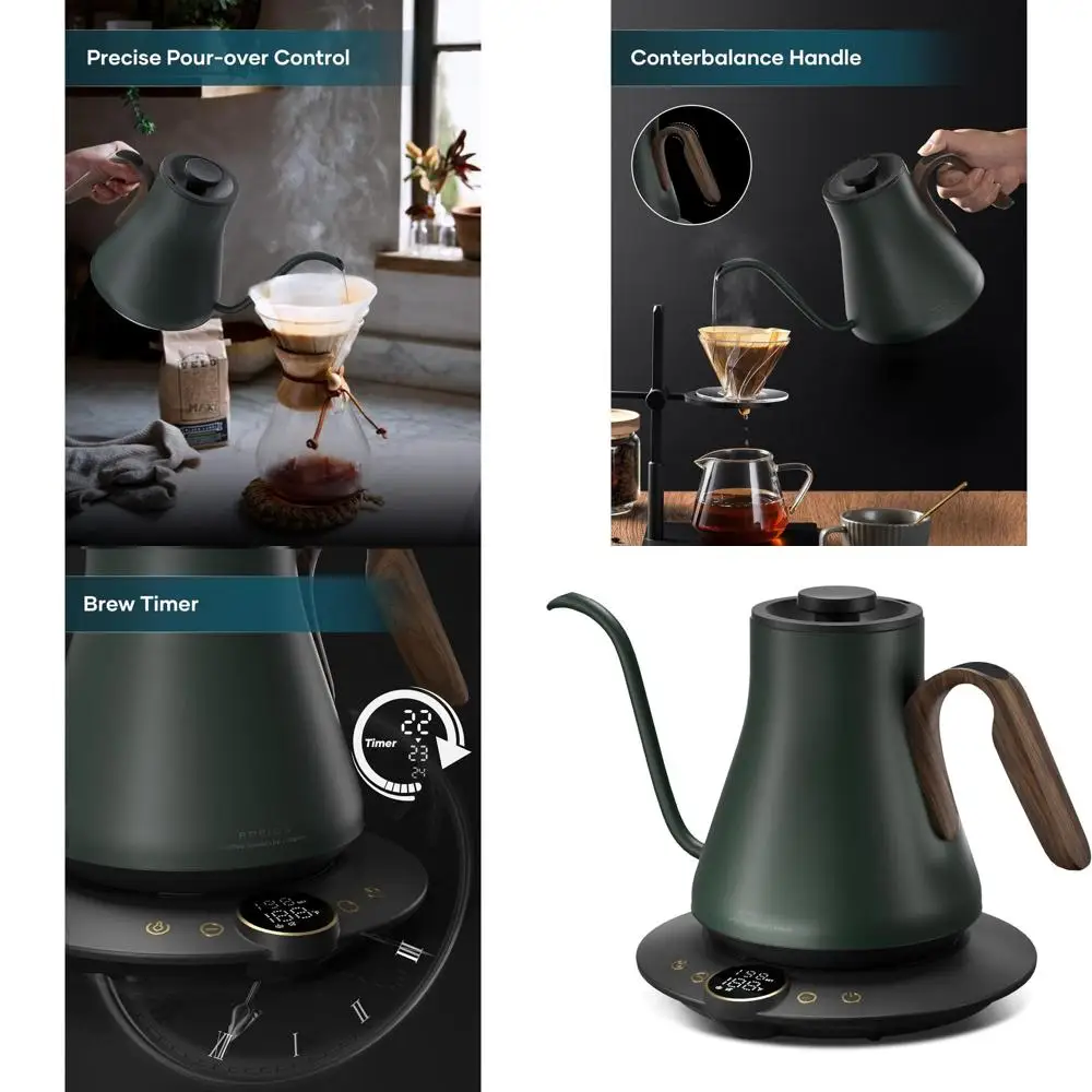 

Precision Temperature Electric Kettle for Pour Over Coffee and Tea, 1500W, 0.9L, BPA-Free, Forest Green