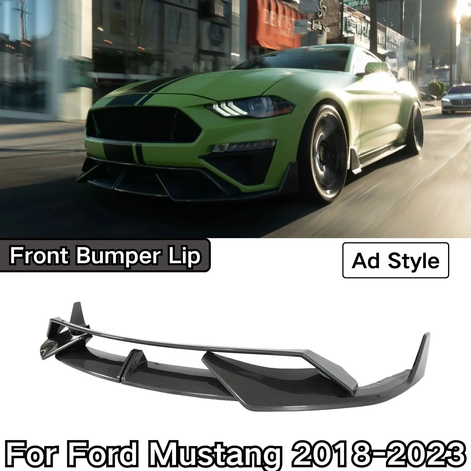 Накладка на передний бампер для Ford Mustang 2018-2023, автомобильные аксессуары, спойлер в стиле Ad, ABS-пластик, глянцевый черный, с покрытием под карбон