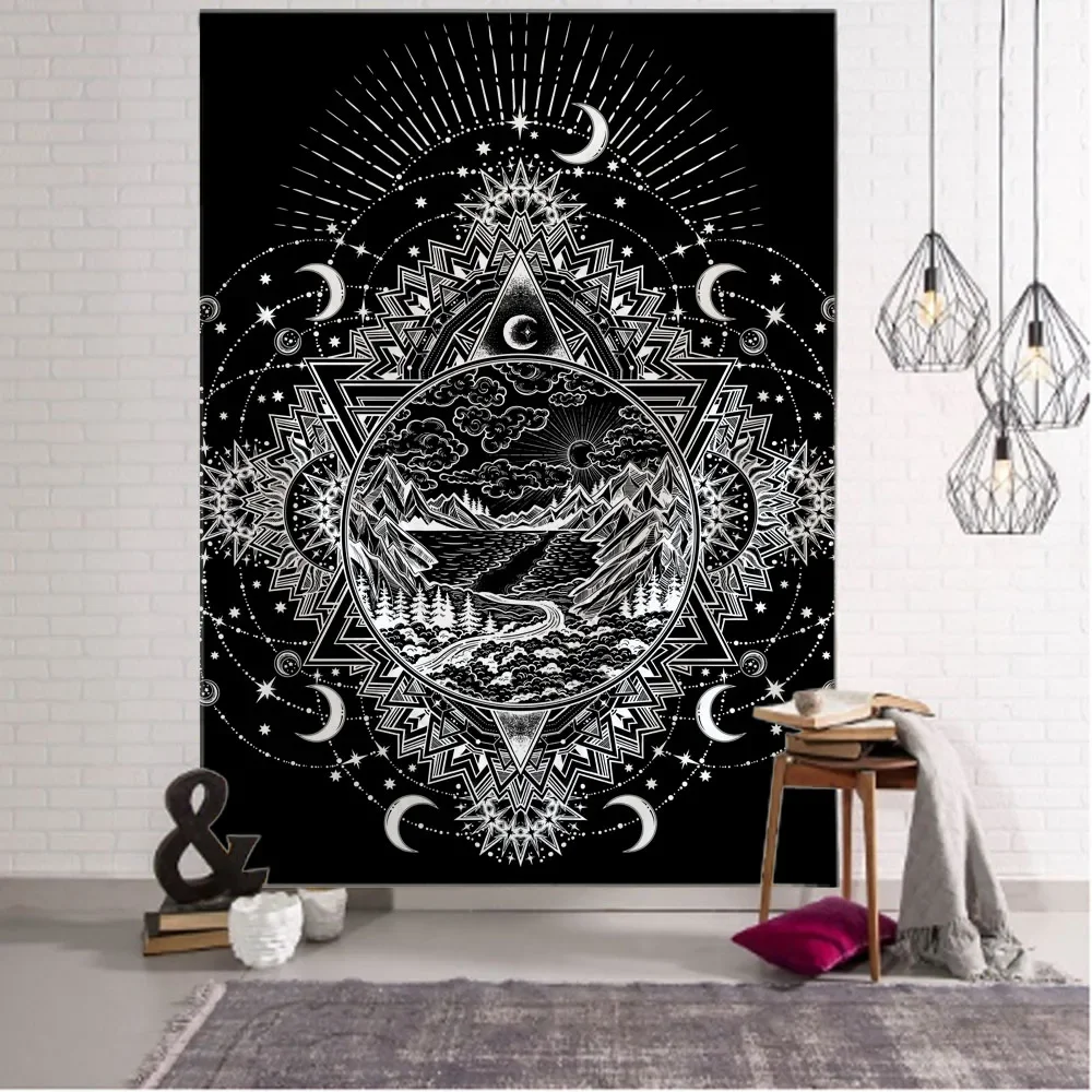 Tarot card printing tapestry divination witchcraft hippie wall hanging cloth home decoration sun and moon home art decoration