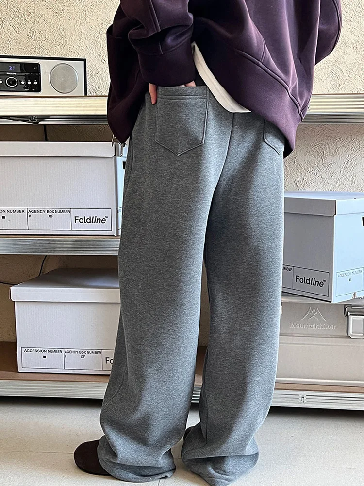 [EAM] High Elastic Waist Navy Blue Thick Long Wide Leg Casual Pants New Trousers Women Fashion Tide Autumn Winter 2025 1DH8617