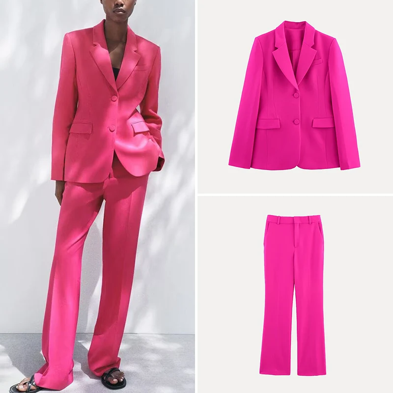 

Spring 2025 Women's Suit Jaet And Flared Pants Faion Set Polyester Fiber Z Brand New Arrival for Ladies