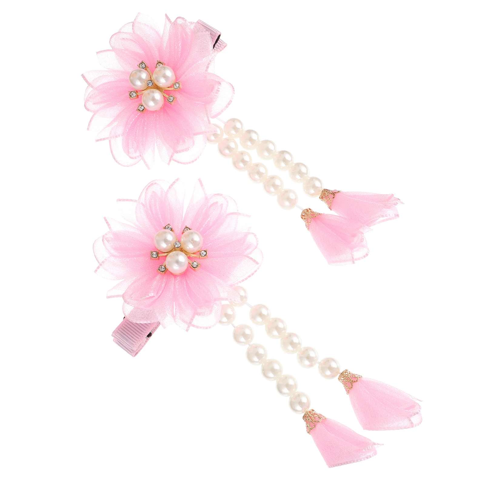 

2Pcs Exquisite Children Pearl Tassel Hair Accessories Festive Photo Props Durable Cloth Material Lovely Gift Choice