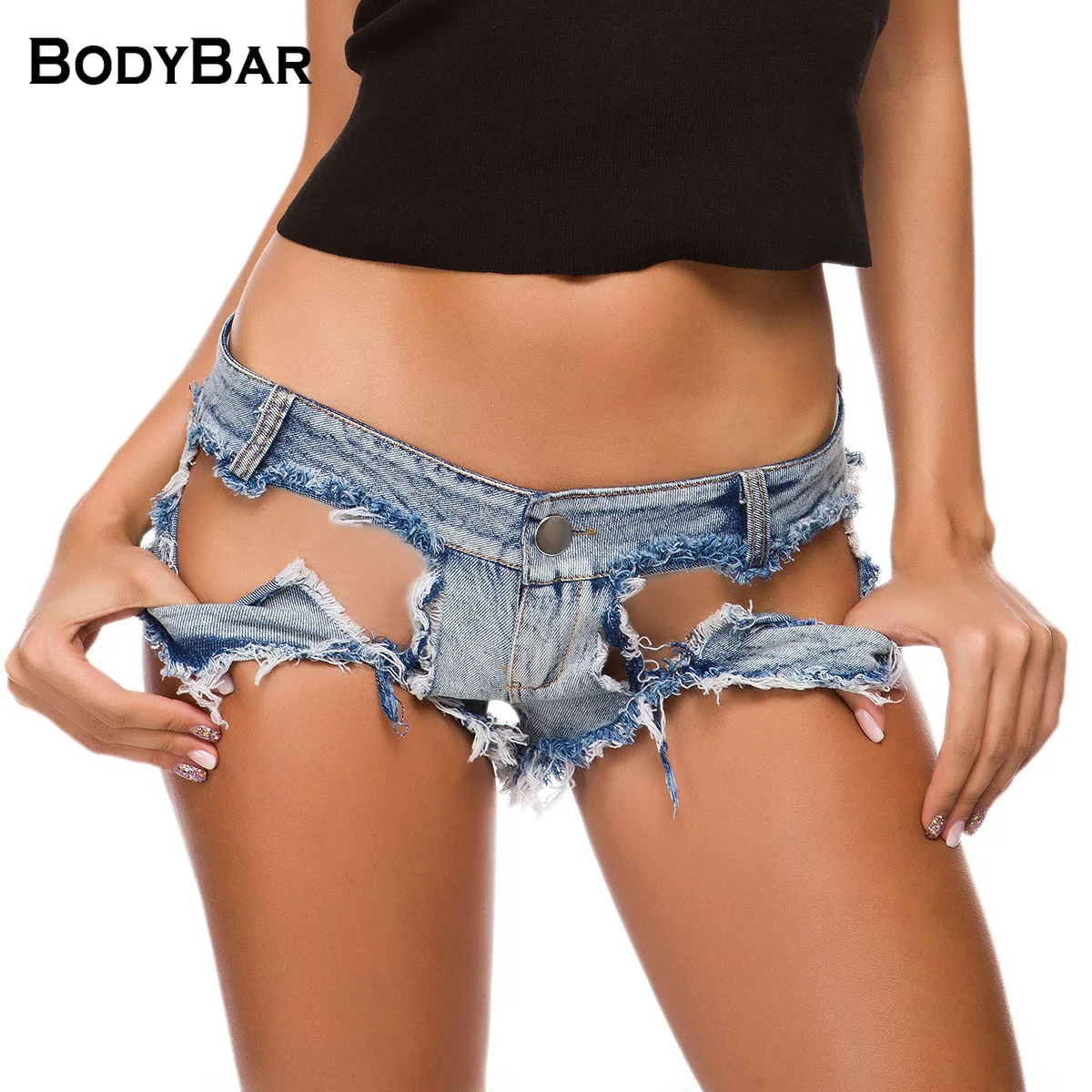 

Sexy Ladies Denim Ripped Shorts Summer High Waist Holes Draped Short Woman Destroyed Pencil Slim Shorts Bodycon Club Streetwears