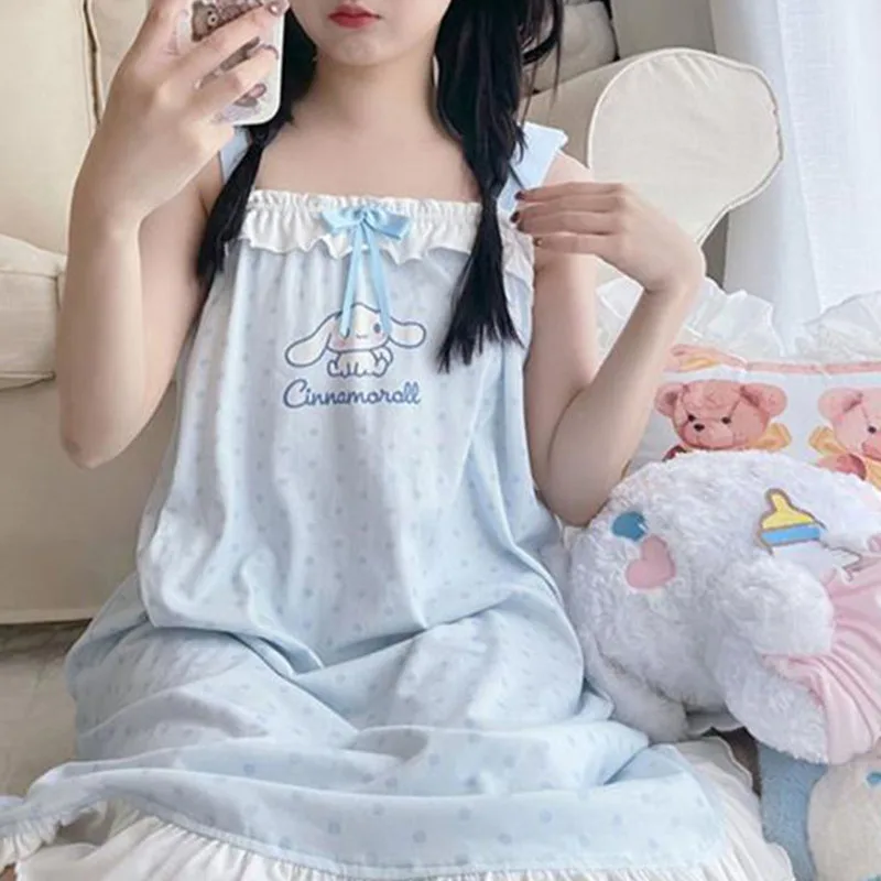 Sanrio Cinnamoroll Melody Sweet Pink Nightdress For Women Kawaii Japan Style Girls Soft Nightgowns Homewear Student Y2k Pajamas