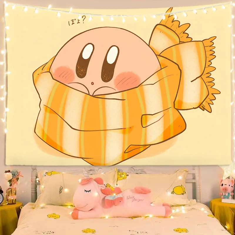 Cartoon Game Kirbyed Printed Tapestry Kawaii Waddle Dee Background Wall Cloth Bedroom Living Room Home Wall Decorative Tapestry