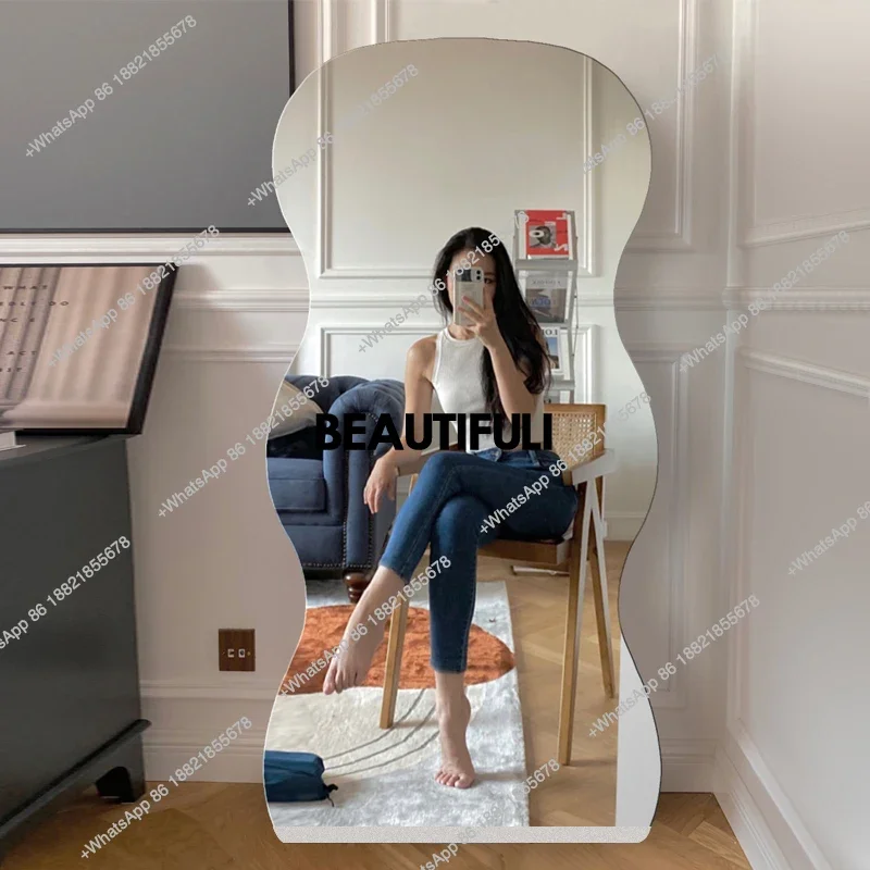 

Wave full-body mirror clothing store simple fitting floor-to-ceiling household full-length mirror