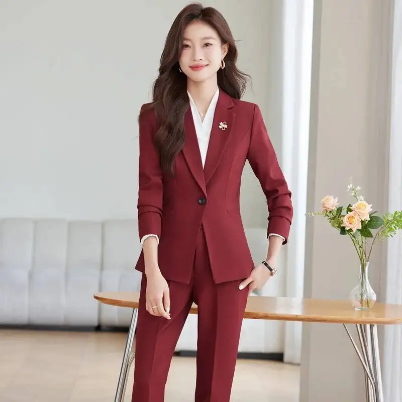 Herfst Winter Formele uniforme stijlen Broekpakken met broeken en jassen Jas Professioneel kantoor Werkkleding Blazers Zakelijke carrière