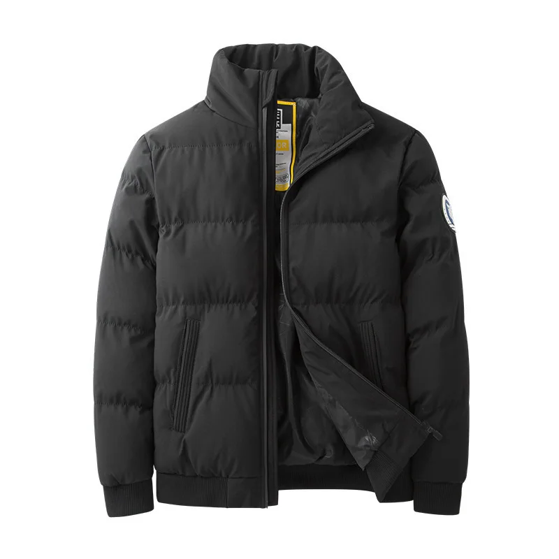 Men's Simple Basic Stand Collar Zipper Long Sleeve Casual Trendy Loose Solid Color Quilted Jackets Male Clothes Winter Coats Top