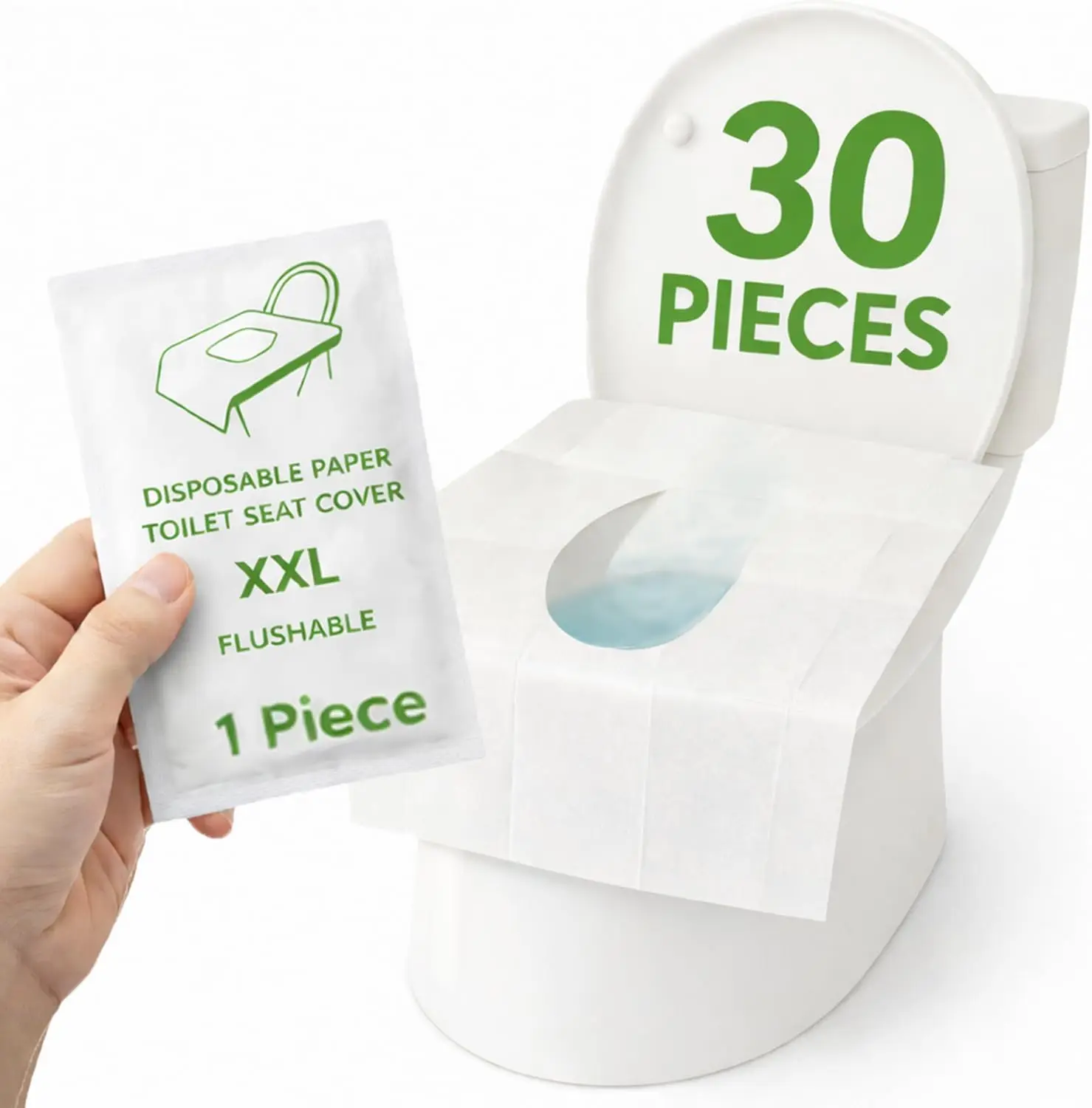 

Disposable Toilet Seat Covers XXL for Travel, Flushable Paper Liners with Full Coverage for Kids and Adults, 30 Pack