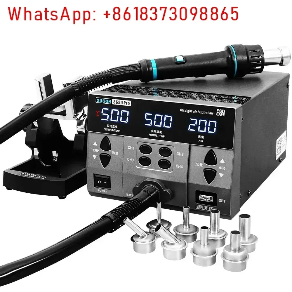 2024 SUGON 8630Pro 1300W Hot Air Gun Digital Display BGA Rework Curved Nozzle Welding Repair Desoldering Station