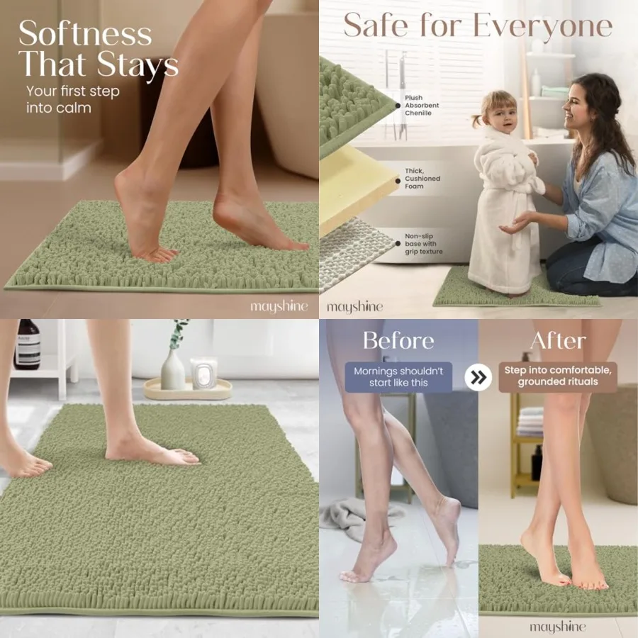 

Extra Large Plush Shaggy Chenille Bath Mat 47x27 Extra Soft, Super Absorbent, Non-Slip Bathroom Rug Fluffy Microfiber, Area Rug
