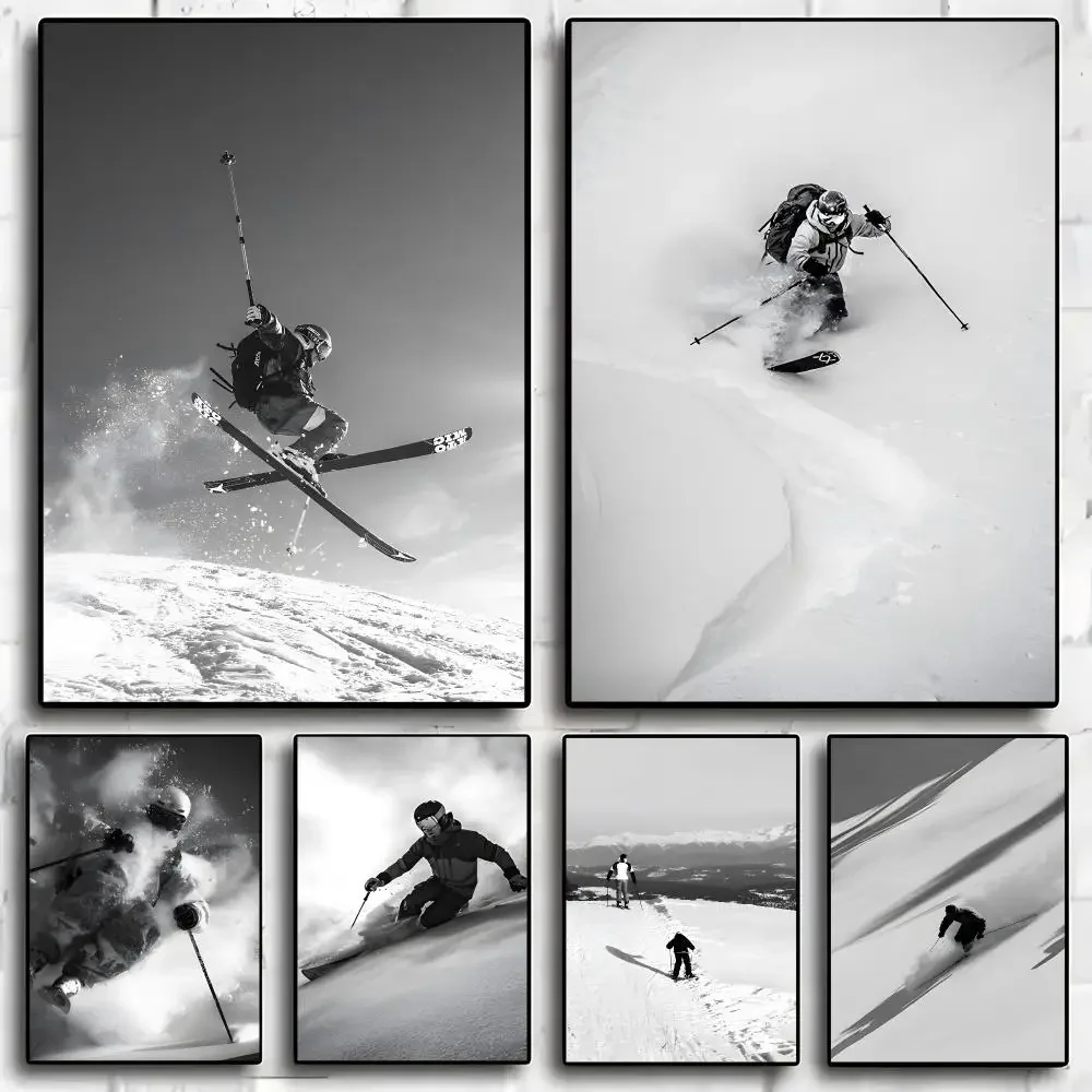 Black Vintage Skiing Painting Calligraphy Exhibition poster photo oil painting canvas synthetic fiber for living dining room