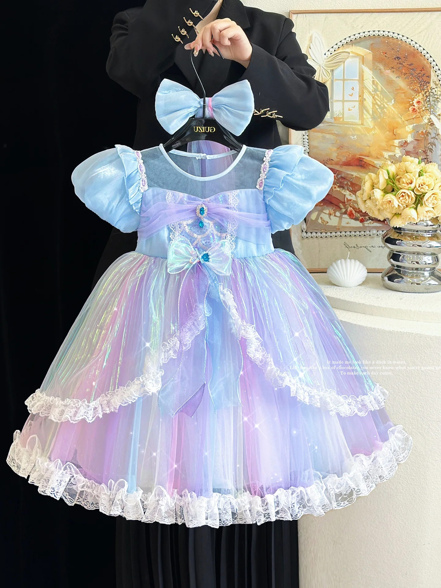 girls-mermaid-princess-skirt-summer-gradient-color-fairy-tale-mesh-dress-children's-birthday-costume-puffy-skirt-sweet-style