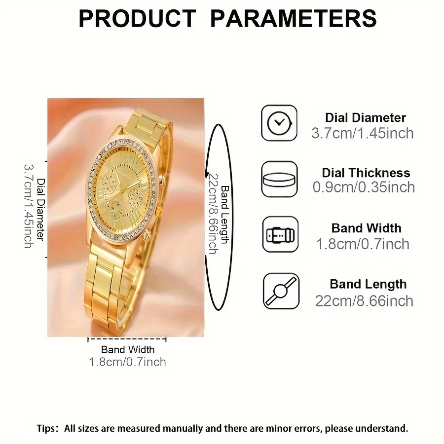 2 unids/set de reloj de cuarzo con diamantes de imitación de lujo para mujer, reloj de pulsera y pulsera dorados de acero inoxidable a la moda, regalo para mamá y ella