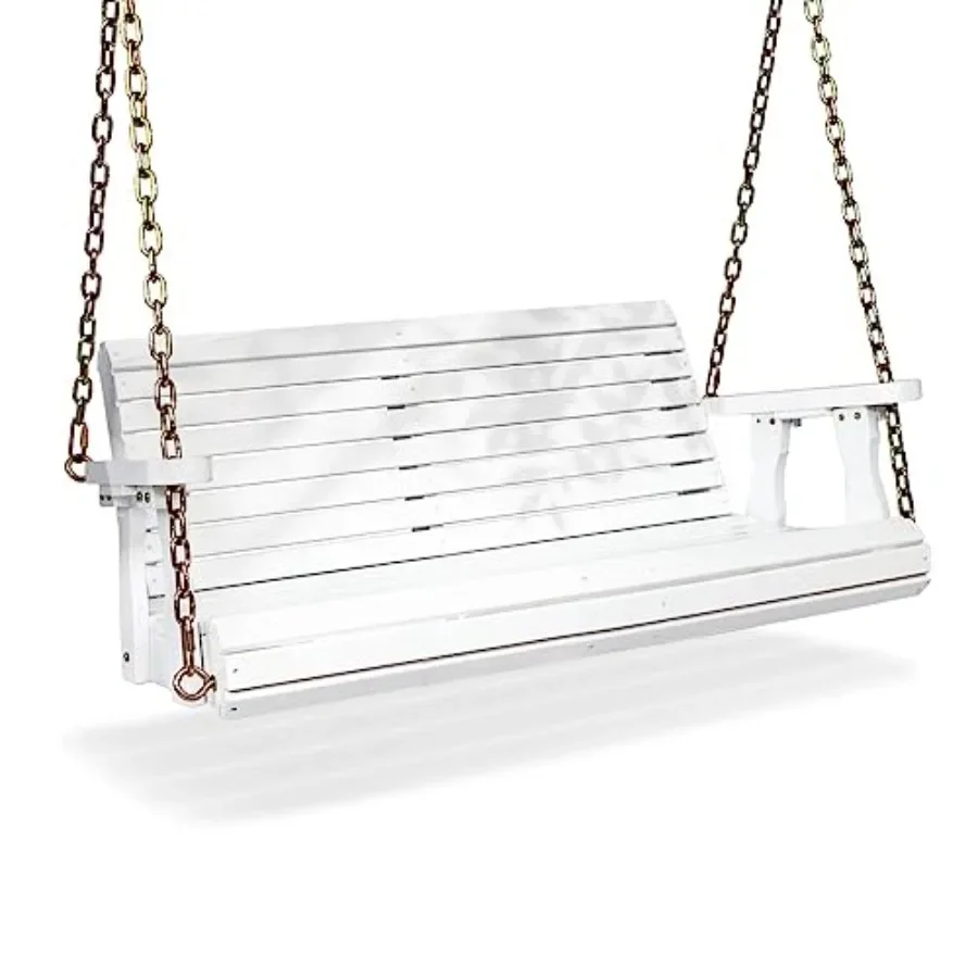 Porch swing for outdoor use, solid wood bench with adjustable safety chains, natural wood color, 4 feet length, 880 lbs weight