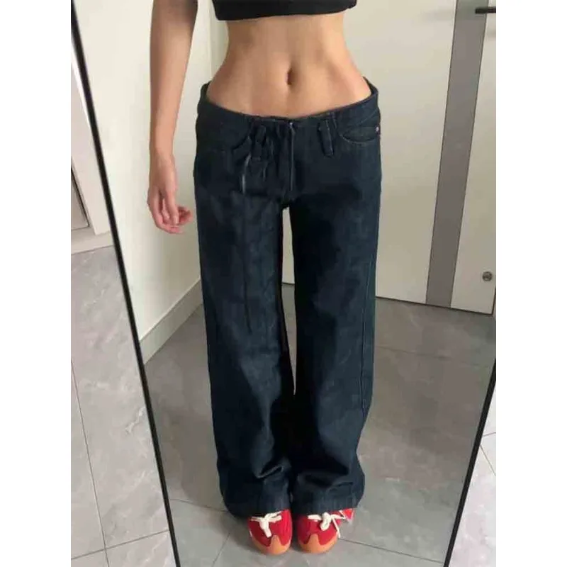 

Женские осенние 2024, Новое поступление, утягивающие универсальные джинсы с низкой талией, длинные широкие джинсы, модные повседневные длинные джинсы в стиле ретро с высокой талией