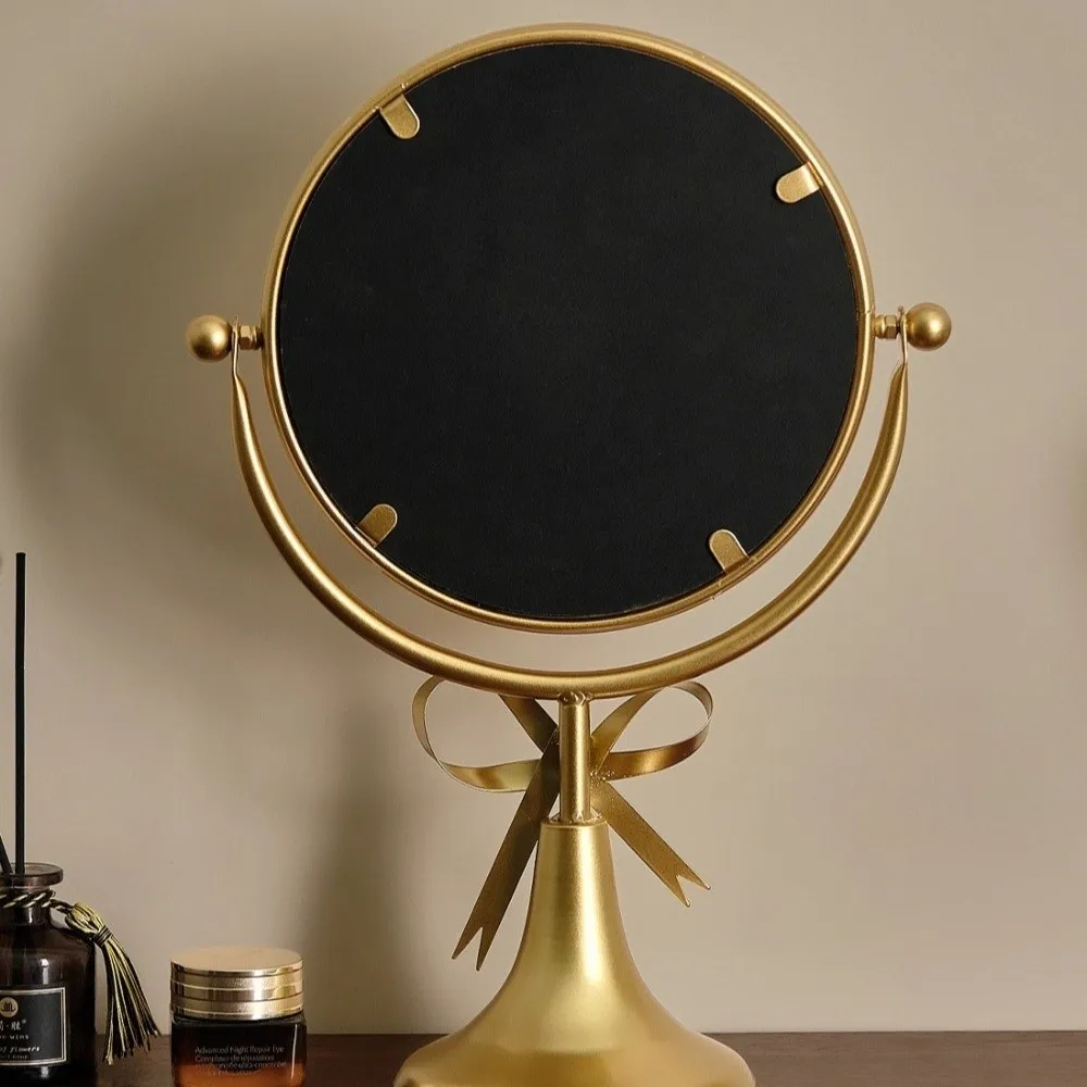 Strumento per il trucco 360 °   Specchio per il trucco girevole Specchio per il trucco con fiocco di lusso ovale leggero Decorazione per la casa Specchio da tavolo semplice per camera da letto