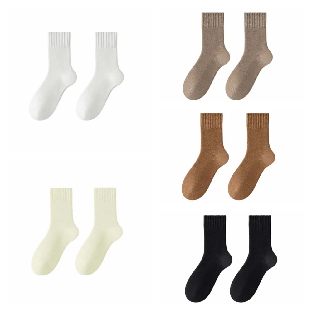 

5Pairs Simple Thicken Warm Socks Stripe Thicker Thermal Mid Length Socks Solid Color Mid Tube Winter Socks Men Men Boy