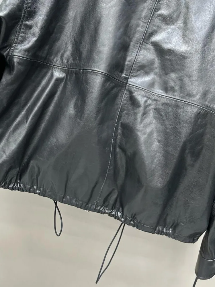 オフィスレディース ターンダウンカラー 快適な本革ジャケット ソリッドカラー 牛革 長袖 ルーズジッパー アウターウェア