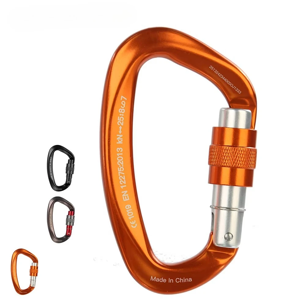 Xinda 25kN  D-Shape Carabiner Climbing Security Safety Buckle Screw Gates Master Lock Carabiner Outdoor Rock Climbing Equipment