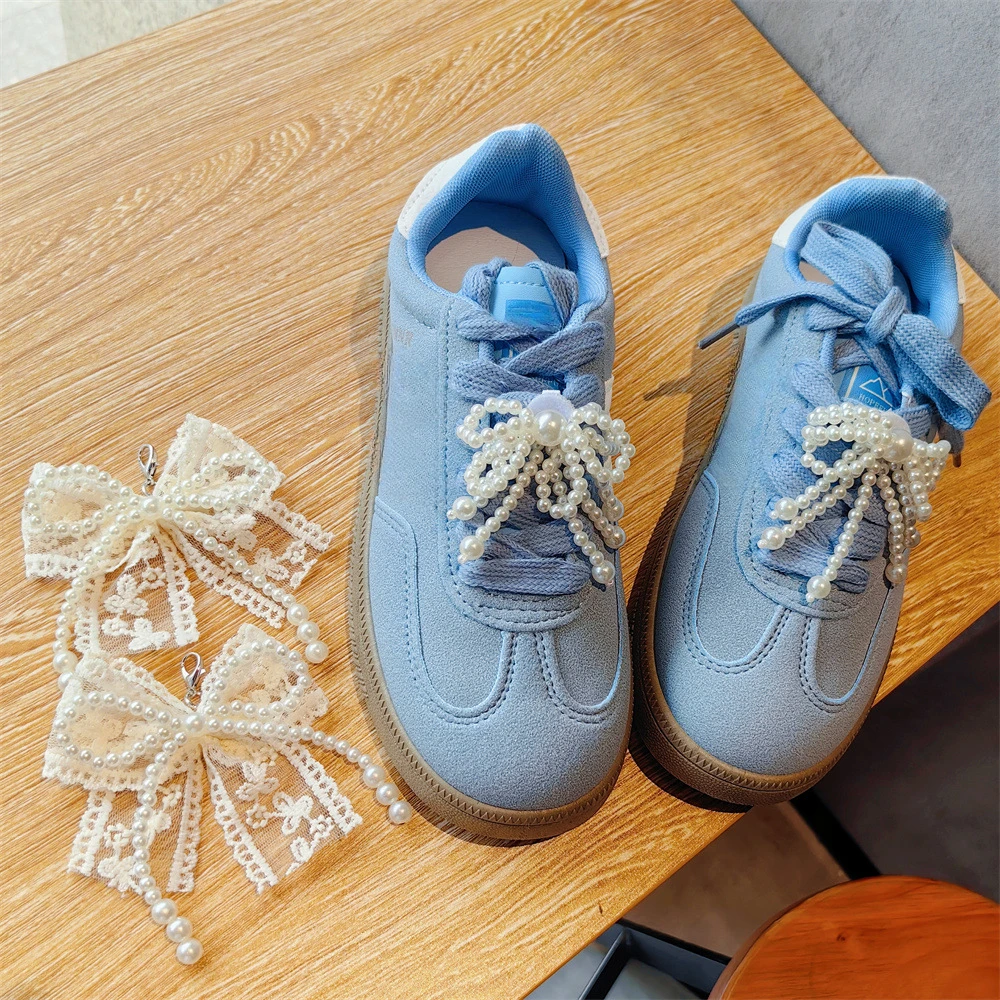 Shoe Charm Accessories Fashion Lace pearl bow Shoe laces Charms for Sneakers Decorative Shoe Flower Buckle Premium Decorative
