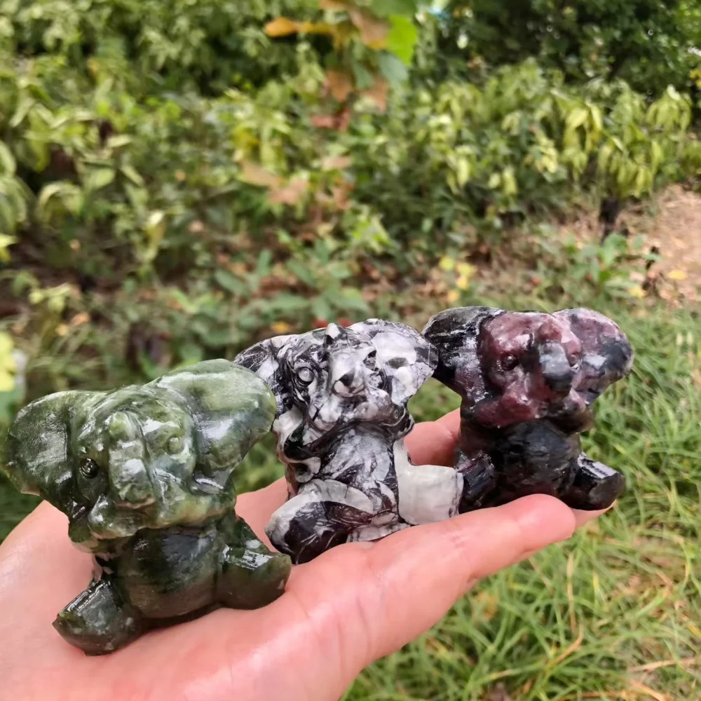 5cm Natural Crystal Hand Carved Elephant Figurine Set, Serpentine Zebra Stone Purple Mica Animal Statue, Home Decor Lucky Gift